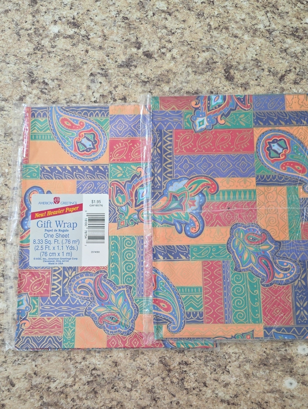 Vintage 1990's American Greetings Eclectic Patchwork Gift Wrap Lot Of 2 Unopened